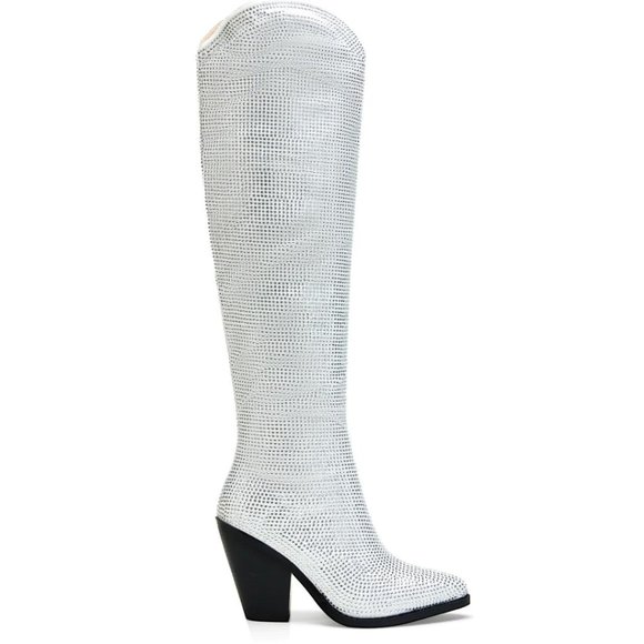 AZALEA WANG Nash Crystal Knee High Cowboy Boots White 6-10 NWT - Picture 4 of 12